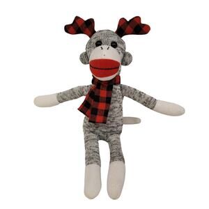 Galerie Bucky Monkey Reindeer Plush Stuffed Animal Plaid Scarf Antlers Christmas